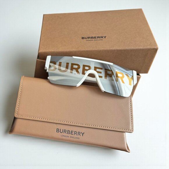 NEW Auth Burberry Logo sunglasses Authentic with box - Unisex white shield logo - Picture 1 of 6
